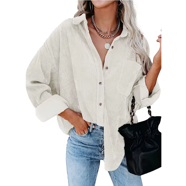 Women Blouses Turn-Down Collar 2022 Autumn/Winter Loose Women Leisure Corduroy Solid Color Pocket Harajuku Female New MDF9838